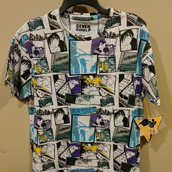 Seven Souls Anime Comic Strip Purple/Mint Shirt - Picture 1 of 5